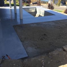 Pool deck in quartz (covering failed stamped concrete)